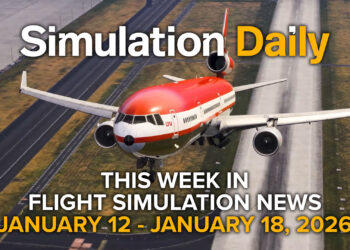 An MD-11 taking off in Microsoft Flight Simulator 2024, with Simulation Daily Logo and "This Week in Flight Simulation News January 12 - January 18, 2026" title