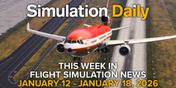 An MD-11 taking off in Microsoft Flight Simulator 2024, with Simulation Daily Logo and "This Week in Flight Simulation News January 12 - January 18, 2026" title