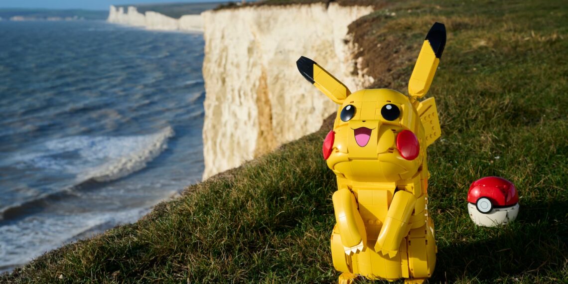 Lego Pokemon Pikachu and Poke Ball posed