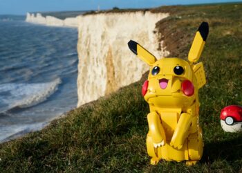 Lego Pokemon Pikachu and Poke Ball posed
