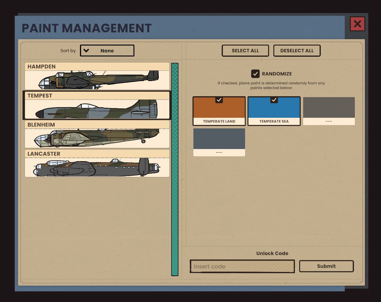 Ground of Aces airplane liveries UI