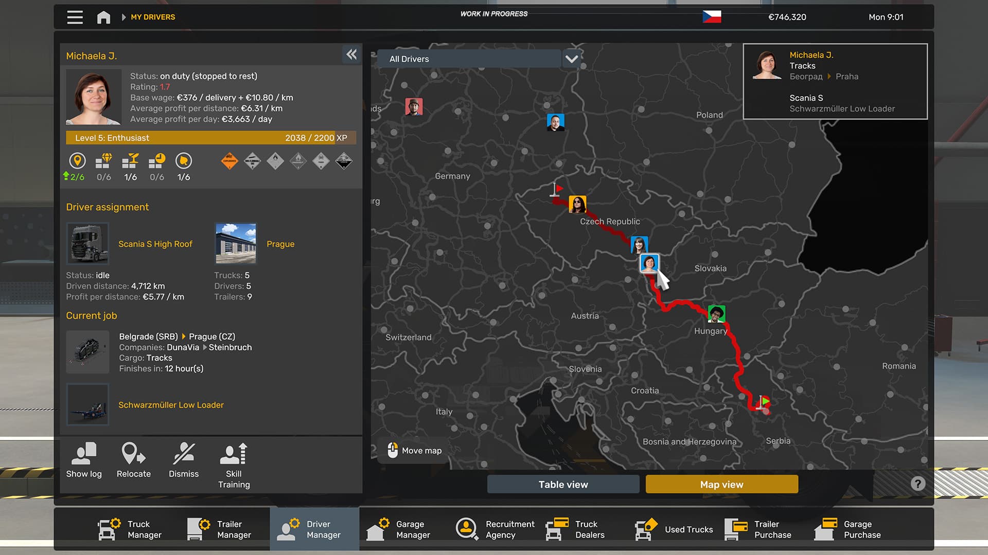 Euro Truck Simulator 2 update 1.58 management screen