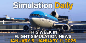An MD-11 in KLM livery on the taxiway in Microsoft Flight Simulator 2024, with Simulation Daily Logo and "This Week in Flight Simulation News January 5 - January 11, 2026" title
