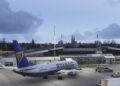 A flight Simultion scene: A Ryanair Boeing 737 parked at Stockholm Västerås Airpoprt in Microsoft Flight Simulator