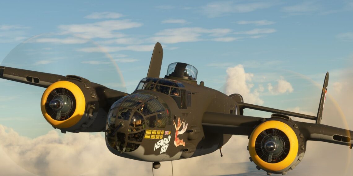 A flight simulation scene: Microsoft Flight Simulator B25