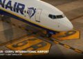A flight simulation scene: Ryanair Boeing 737 at Corfu Airport for Microsoft Flight Simulator