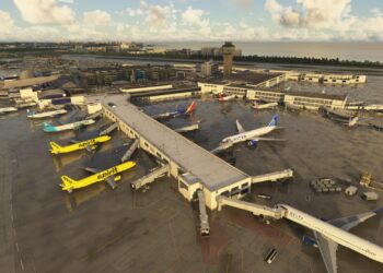 A flight simulation scene: Microsoft Flight Simulator San Juan