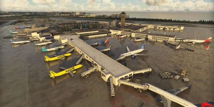 A flight simulation scene: Microsoft Flight Simulator San Juan