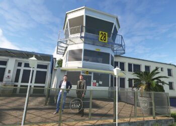 A flight simulation scene: Microsoft Flight Simulator Rheine-Eschendorf (